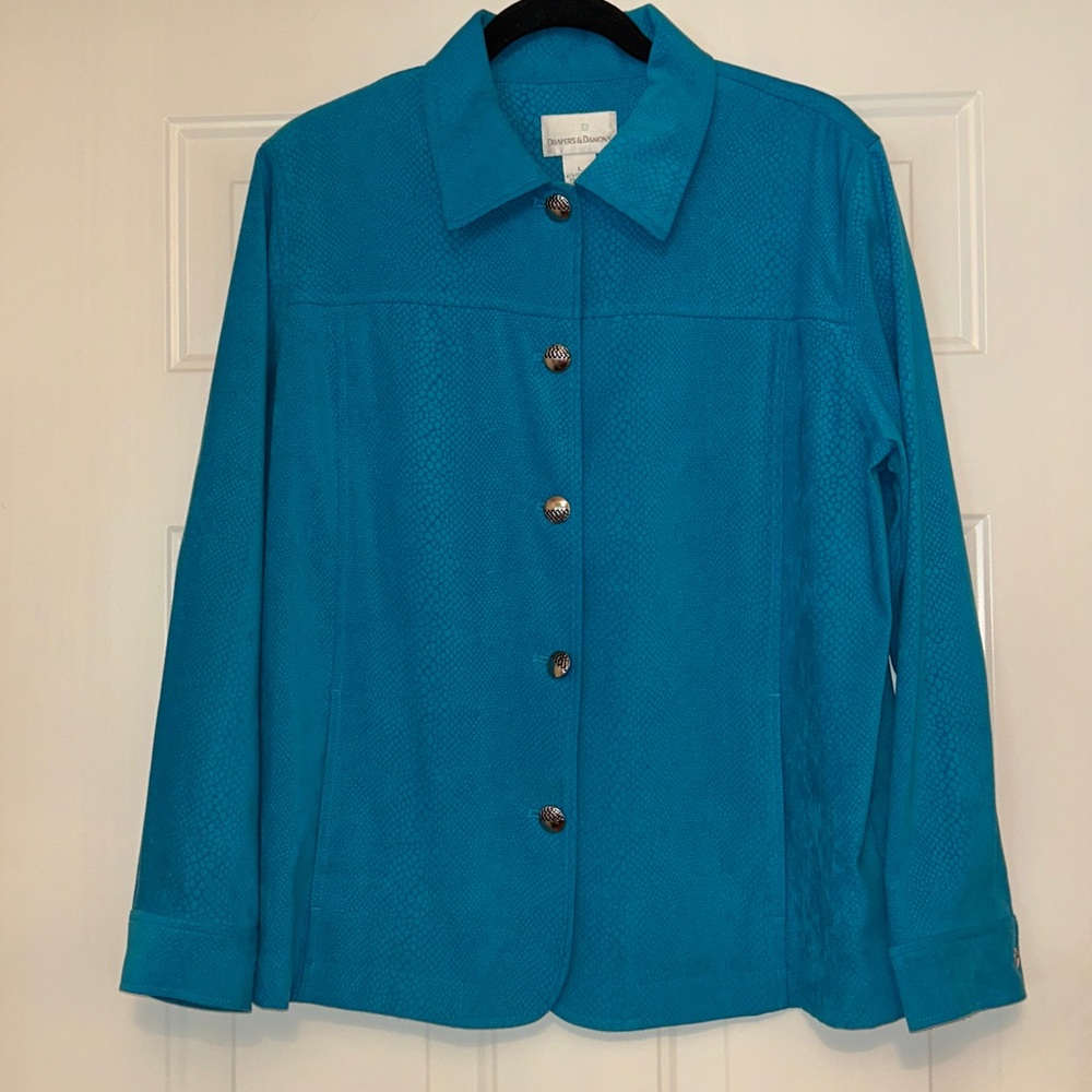 Drapers & Damons Snakeskin Button-Up Suede-Like Jacket L NWOT Blue Career